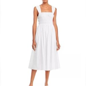 NWOT STAUD Ida Smocked midi dress white size small